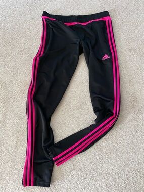 Adidas Black and Pink Track / Soccer Pants with Tapered Leg Design